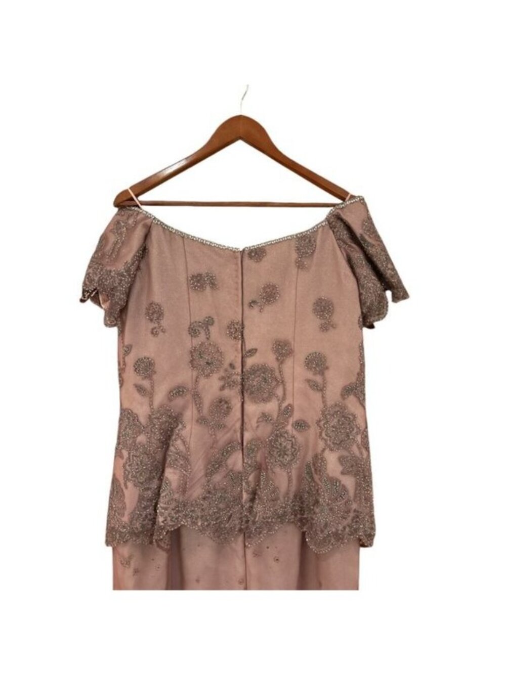 Vintage Rose Taft Couture Beaded Gown Dusty Rose Off Shoulder Formal Dress USA - Picture 7 of 14